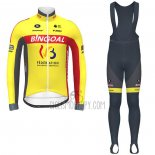 Wallonie Bruxelles Cycling Jersey Bib Tight 2020 Men Long Sleeve Yellow Red