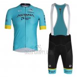 Astana Cycling Jersey Bib Short 2020 Short Sleeve Yellow Blue