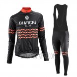 Bianchi Cycling Jersey Bib Tight 2016 Women Long Sleeve Black and Orange