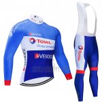 Direct Energie Cycling Jersey Bib Tight 2021 Men Long Sleeve Blue White
