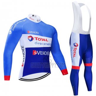 Direct Energie Cycling Jersey Bib Tight 2021 Men Long Sleeve Blue White