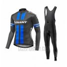 Giant Cycling Jersey Bib Tight 2017 Men Long Sleeve Blue and Gray