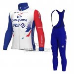 Groupama FDJ Cycling Jersey Bib Tight 2022 Long Sleeve Red Blue