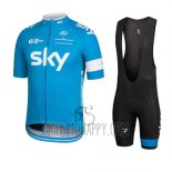 Sky Cycling Jersey Bib Short 2016 Short Sleeve Blue and White