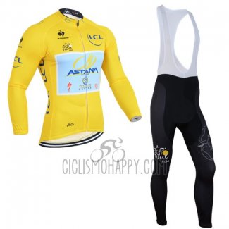 Astana Lider Cycling Jersey Bib Tight 2014 Men Long Sleeve Yellow