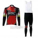 BMC Cycling Jersey Bib Tight 2017 Long Sleeve Red and Green