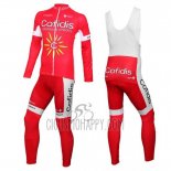 Cofidis Cycling Jersey Bib Tight 2016 Long Sleeve White and Red