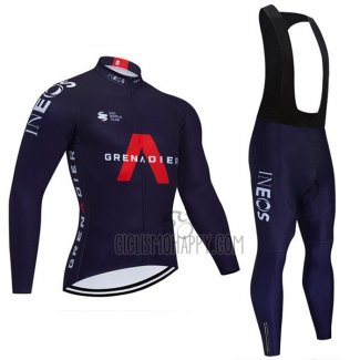 INEOS Grenadiers Cycling Jersey Bib Tight 2021 Long Sleeve Dark Blue