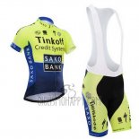 Tinkoff Saxo Bank Cycling Jersey Bib Short 2014 Short Sleeve Blue and Green