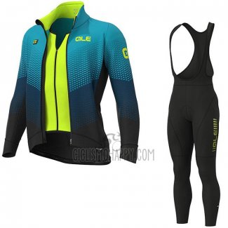 ALE Cycling Jersey Bib Tight 2020 Men Long Sleeve Light Blue Yellow