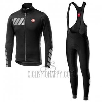 Castelli Raddoppia 2 Cycling Jersey Bib Tight 2019 Men Long Sleeve Black Silver