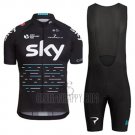 Sky Cycling Jersey Bib Short 2017 Short Sleeve Blue and Black