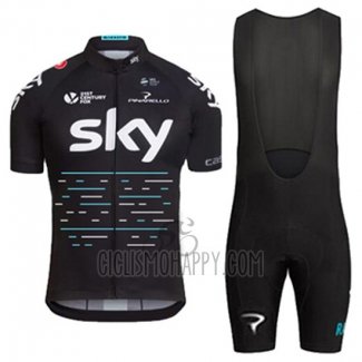 Sky Cycling Jersey Bib Short 2017 Short Sleeve Blue and Black