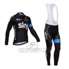 Sky Cycling Jersey Bib Tight 2014 Long Sleeve Black and Blue