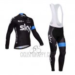 Sky Cycling Jersey Bib Tight 2014 Long Sleeve Black and Blue