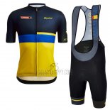 Vuelta Espana Cycling Jersey Bib Short 2022 Men Short Sleeve Black Yellow