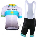 Astana Cycling Jersey Bib Short 2018 Short Sleeve White Blue