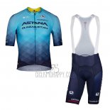 Astana Qazaqstan Team Cycling Jersey Bib Short 2022 Short Sleeve Blue Yellow