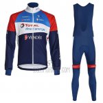 Direct Energie Cycling Jersey Bib Tight 2020 Men Long Sleeve Deep Blue Red