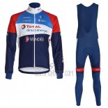 Direct Energie Cycling Jersey Bib Tight 2020 Men Long Sleeve Deep Blue Red