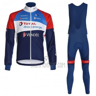 Direct Energie Cycling Jersey Bib Tight 2020 Men Long Sleeve Deep Blue Red