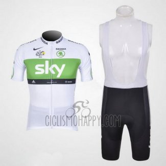 Sky Lider Cycling Jersey Bib Short 2012 Men Short Sleeve White and Green