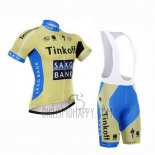 Tinkoff Saxo Bank Cycling Jersey Bib Short 2015 Short Sleeve Sky Blue and Yellow