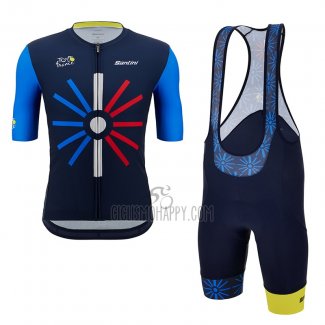 Tour de France Cycling Jersey Bib Short 2023 Men Short Sleeve Black Blue