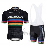 UCI Mondo Campione Movistar Cycling Jersey Bib Short 2019 Men Short Sleeve Black White