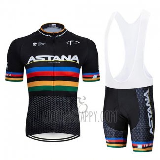 UCI Mondo Campione Movistar Cycling Jersey Bib Short 2019 Men Short Sleeve Black White