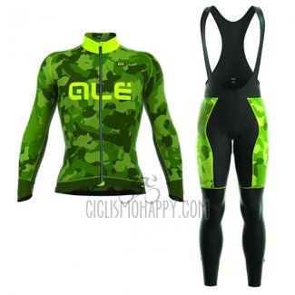 ALE Camo Cycling Jersey Bib Tight 2017 Men Long Sleeve Green and Yellow