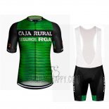 Caja Rural Cycling Jersey Bib Short 2019 Men Short Sleeve Green Black
