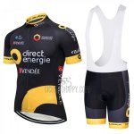 Direct Energie Cycling Jersey Bib Short 2018 Men Short Sleeve Black and Yellow