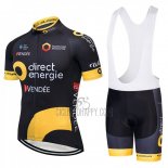 Direct Energie Cycling Jersey Bib Short 2018 Men Short Sleeve Black and Yellow