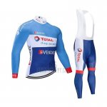Direct Energie Cycling Jersey Bib Tight 2019 Men Long Sleeve Blue White
