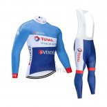 Direct Energie Cycling Jersey Bib Tight 2019 Men Long Sleeve Blue White