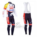 Lotto Belisol Cycling Jersey Bib Tight 2013 Long Sleeve Purple and White