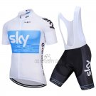 Sky Cycling Jersey Bib Short 2018 Short Sleeve White Blue
