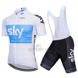 Sky Cycling Jersey Bib Short 2018 Short Sleeve White Blue