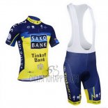 Tinkoff Saxo Bank Cycling Jersey Bib Short 2013 Short Sleeve Blue and Yellow
