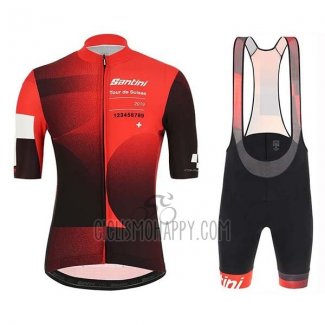Tour de Suisse Cycling Jersey Bib Short 2019 Men Short Sleeve Red Black
