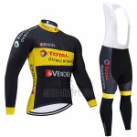 Direct Energie Cycling Jersey Bib Tight 2021 Men Long Sleeve Black Yellow