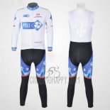 FDJ Cycling Jersey Bib Tight 2010 Long Sleeve White and Sky Blue