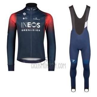 INEOS Grenadiers Cycling Jersey Bib Tight 2022 Long Sleeve Dark Blue