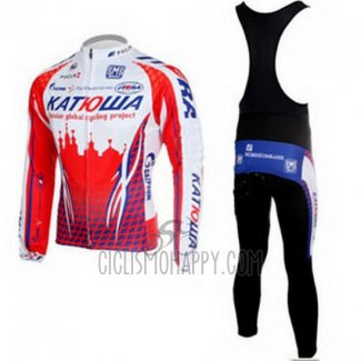 Katusha Cycling Jersey Bib Tight 2011 Long Sleeve White and Red