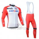 Katusha Cycling Jersey Bib Tight 2014 Long Sleeve White and Red