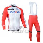Katusha Cycling Jersey Bib Tight 2014 Long Sleeve White and Red