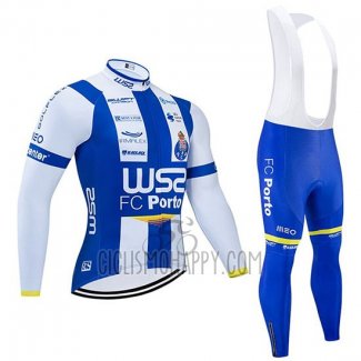 W55-fc Porto Cycling Jersey Bib Tight 2020 Men Long Sleeve White Blue