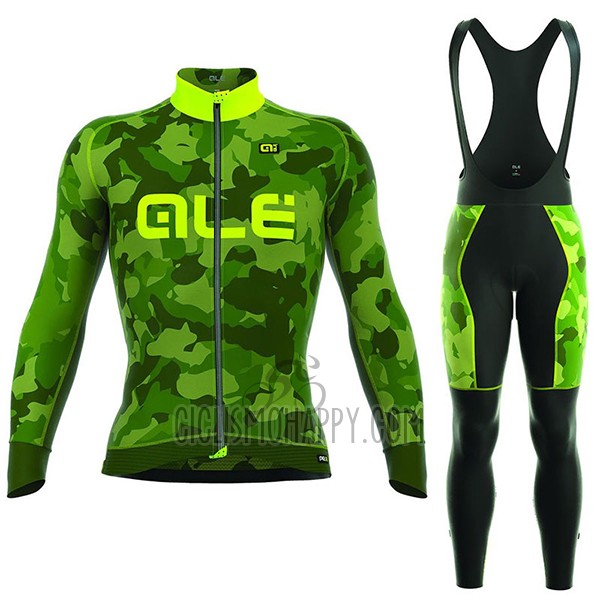 ALE Camo Cycling Jersey Bib Tight 2017 Men Long Sleeve Green and Yellow