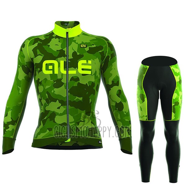 ALE Camo Cycling Jersey Bib Tight 2017 Men Long Sleeve Green and Yellow